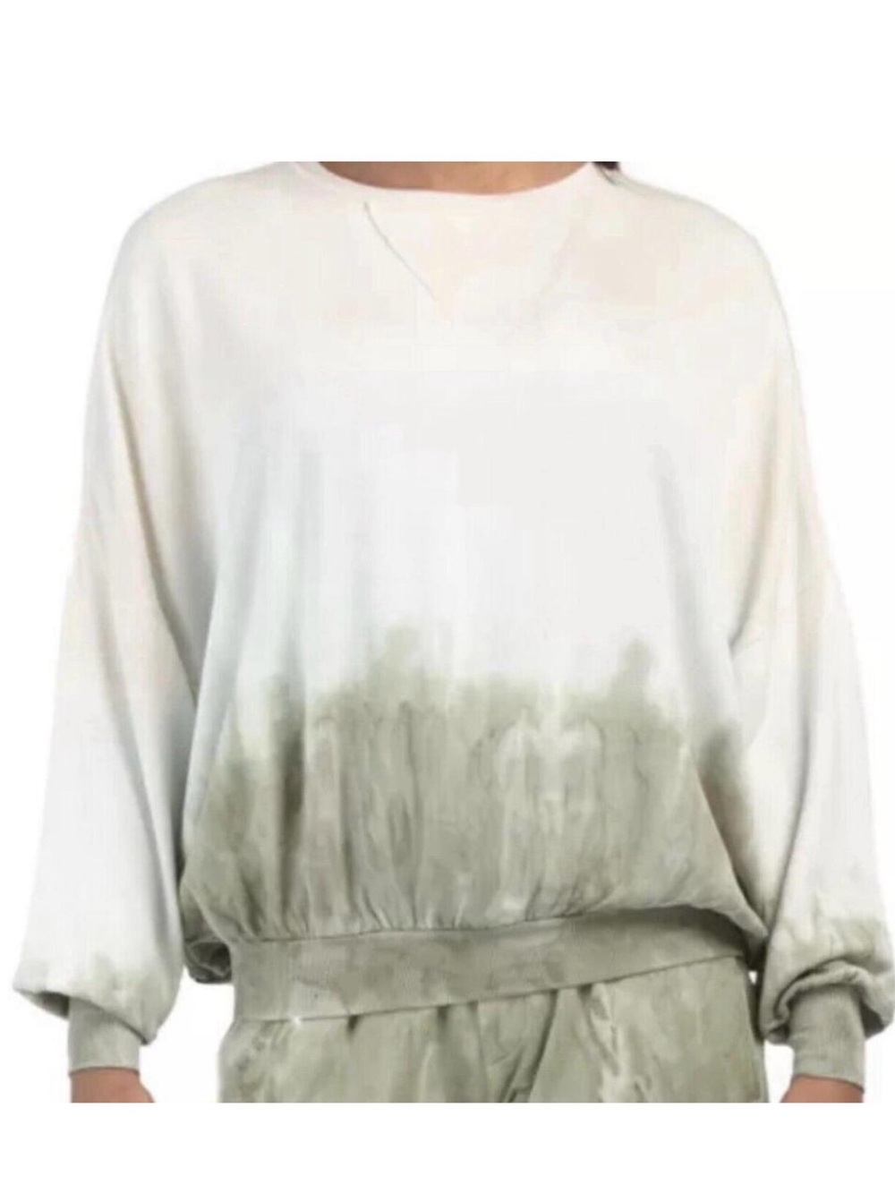 Women’s Cream & Olive Dip-Dye Pullover Sweatshirt young fabulous and broke Large